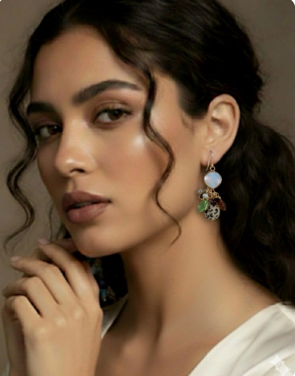 Beautiful earrings with Natural Opal stones & crystals