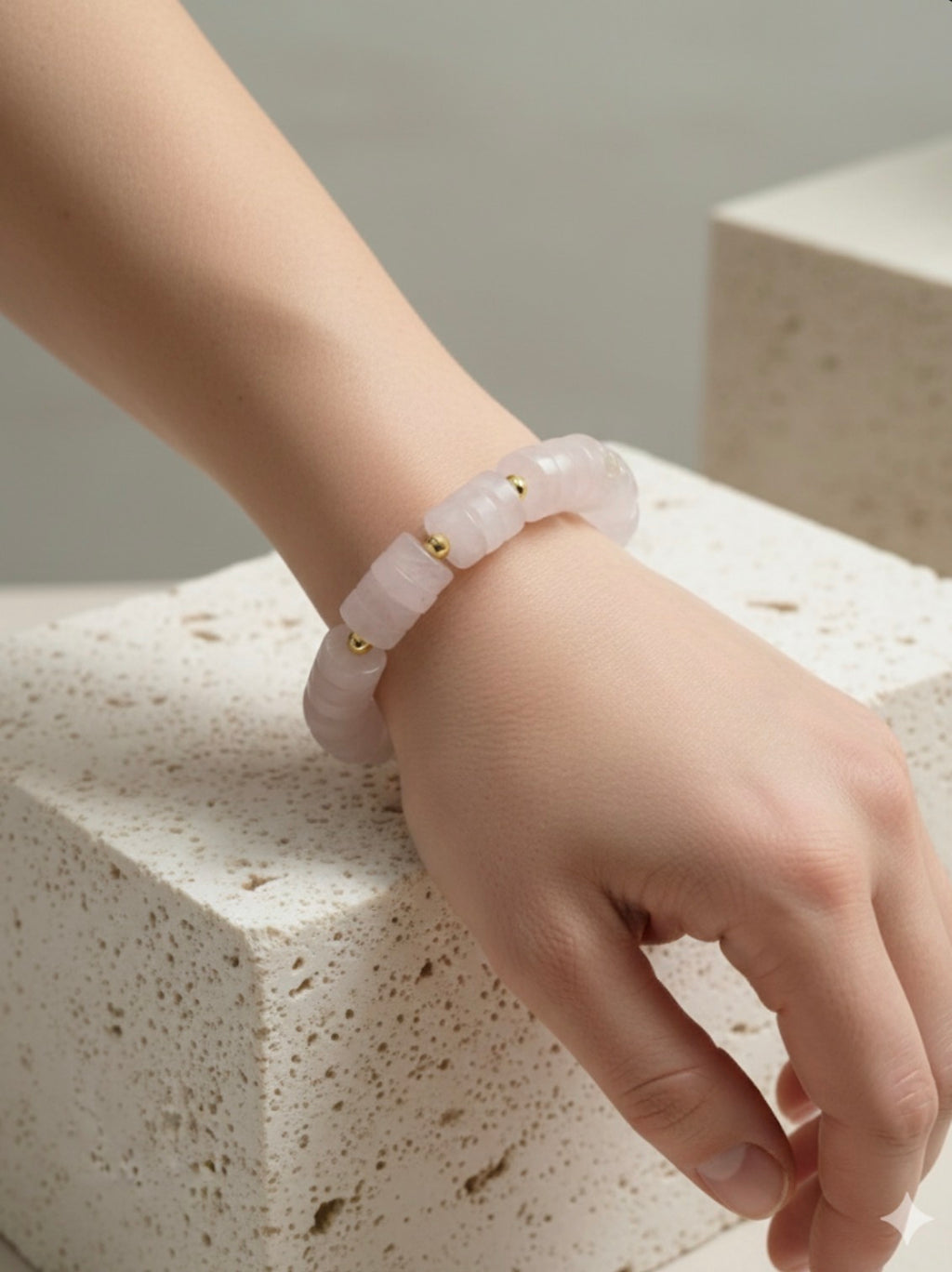 Rose Quartz Stretch Bracelet with 14k Gold Plated Finishings