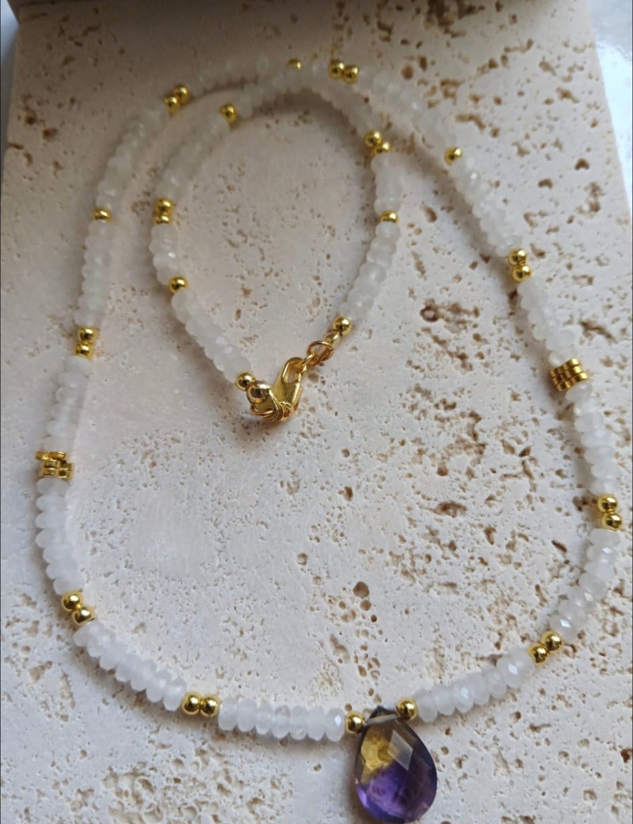 Natural Lunar Stone Necklace with Ametrine