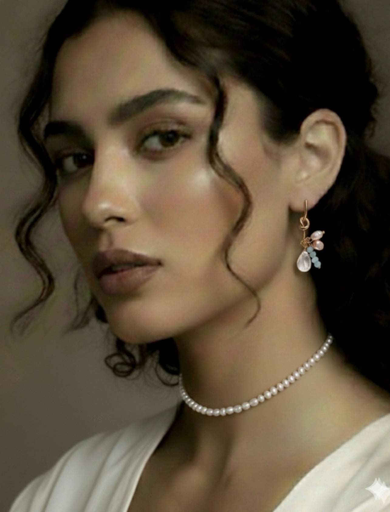 14k Gold Plated Earrings with Quartz Main Sto