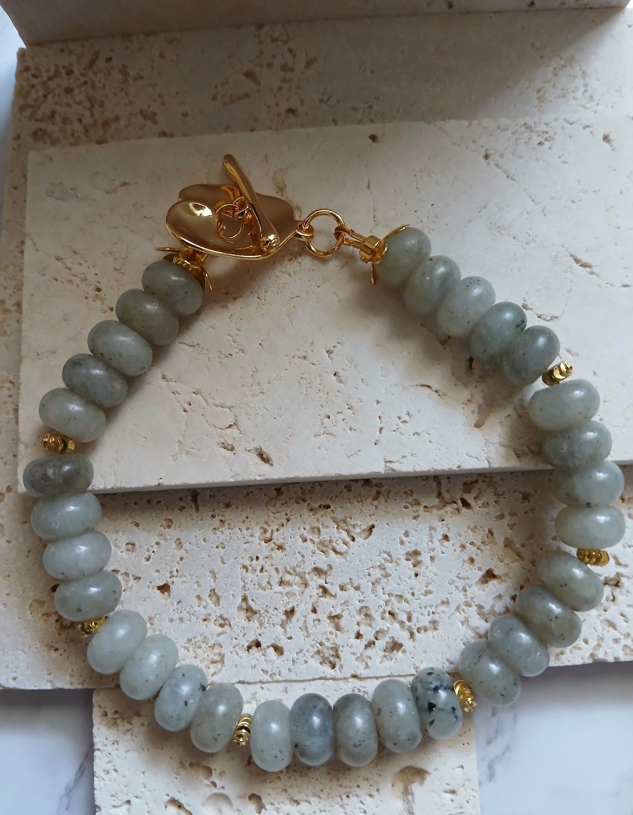 Natural Labradorite Stone Bracelet with a Beautiful 14k Gold Plated