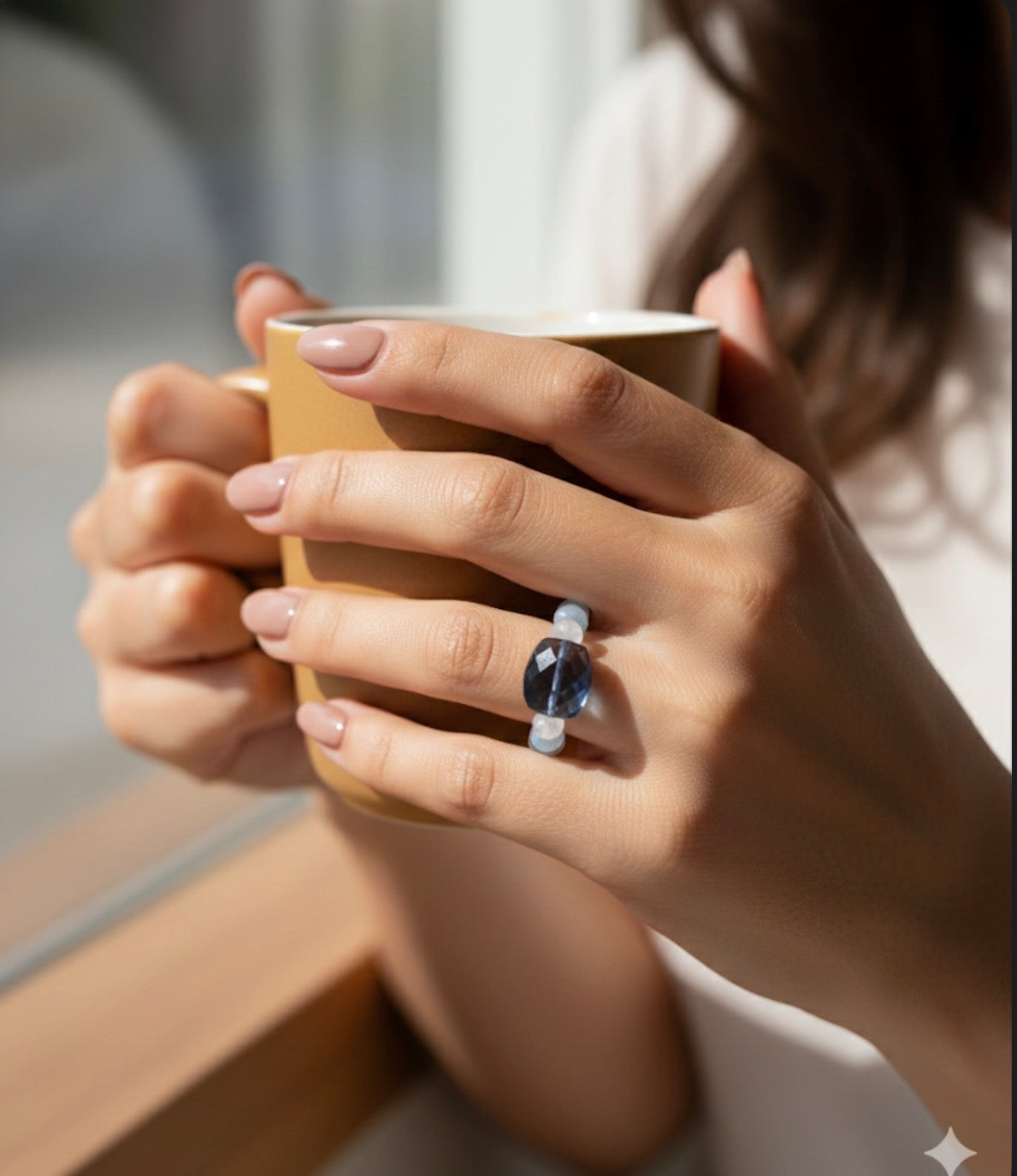 Elastic Natural Blue Stone Ring