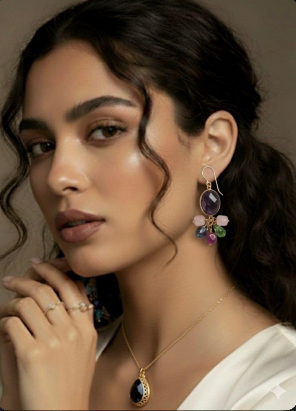 14k gold-plated earrings, main stone Ágata
