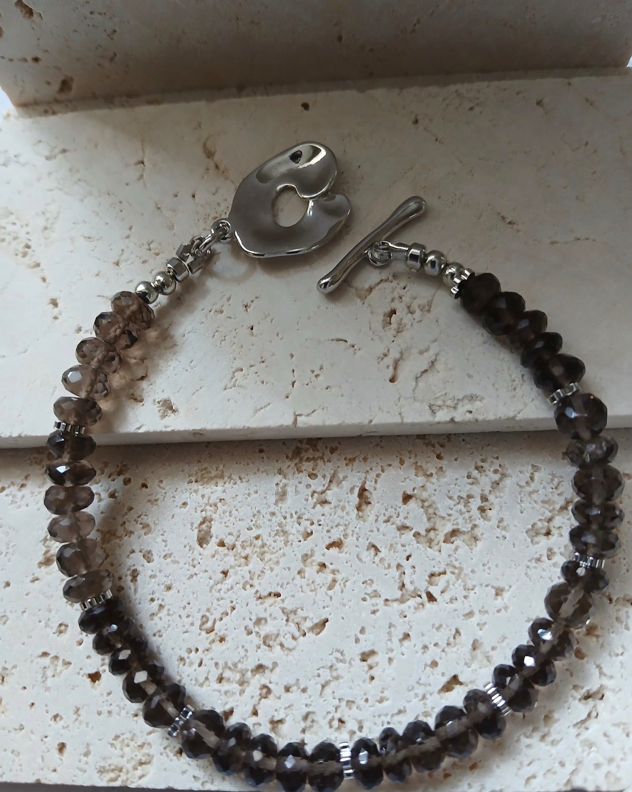 Rondelle Faceted Smoke Quartz Bracelet with 14k Gold Plated