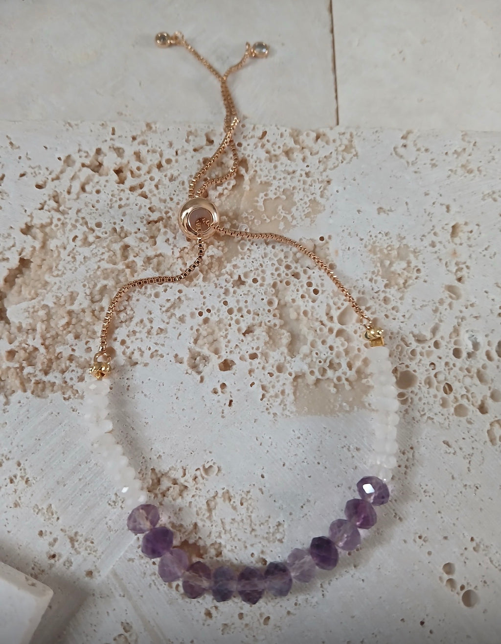 Natural Faceted Fluorite and Moonstone Bracelet with 14k Gold Chain