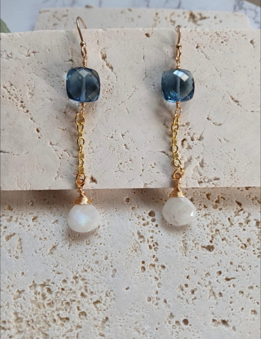 14k Gold Plated Earrings with Faceted Natural Top