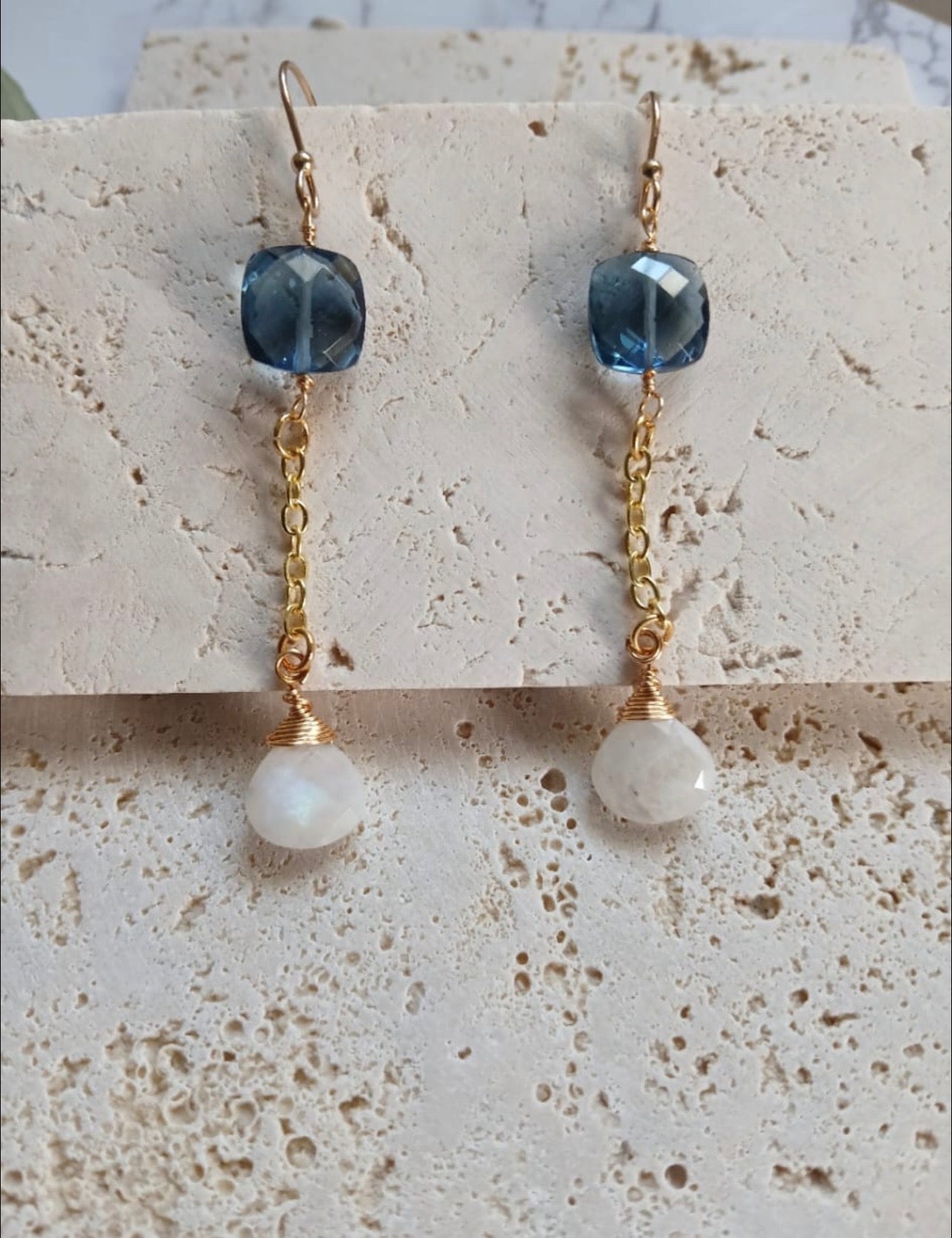 14k Gold Plated Earrings with Faceted Natural Top