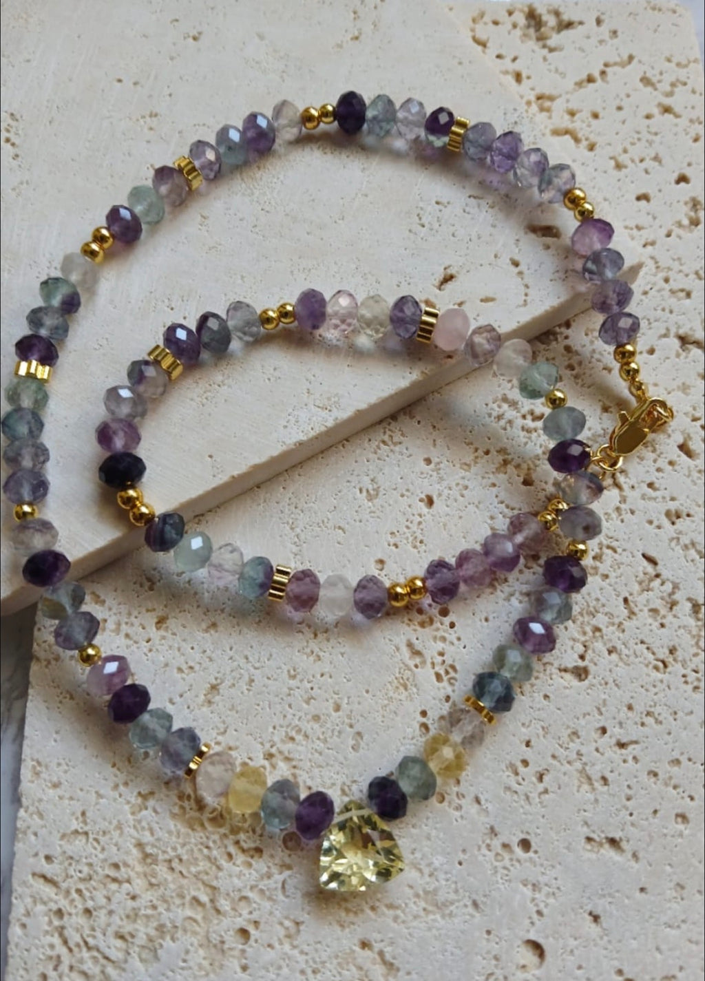 Natural Fluorite Faceted Stone Neck