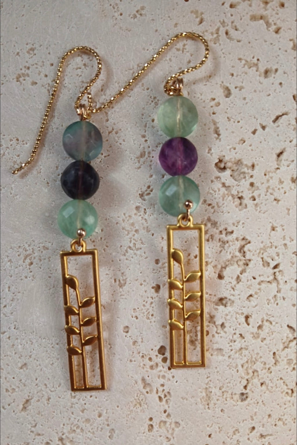 18k Gold Plated Earrings featuring Natural Fluorite Beads
