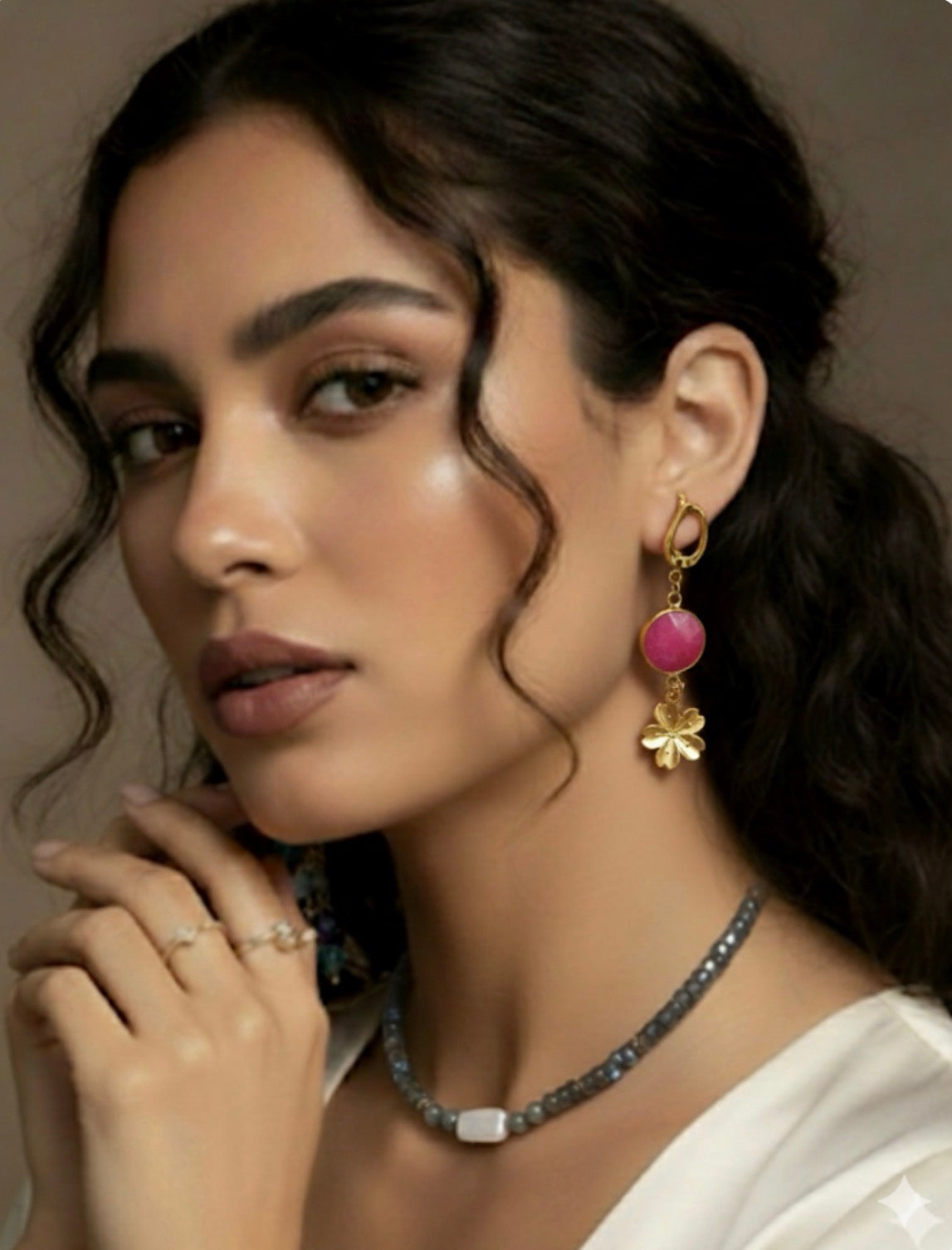 Pink gemstone handcrafted dangle earrings