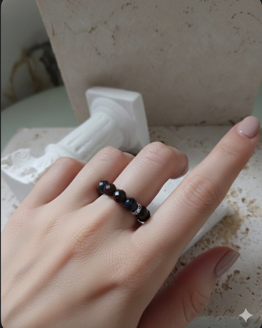 Elastic Natural Black Stone Ring