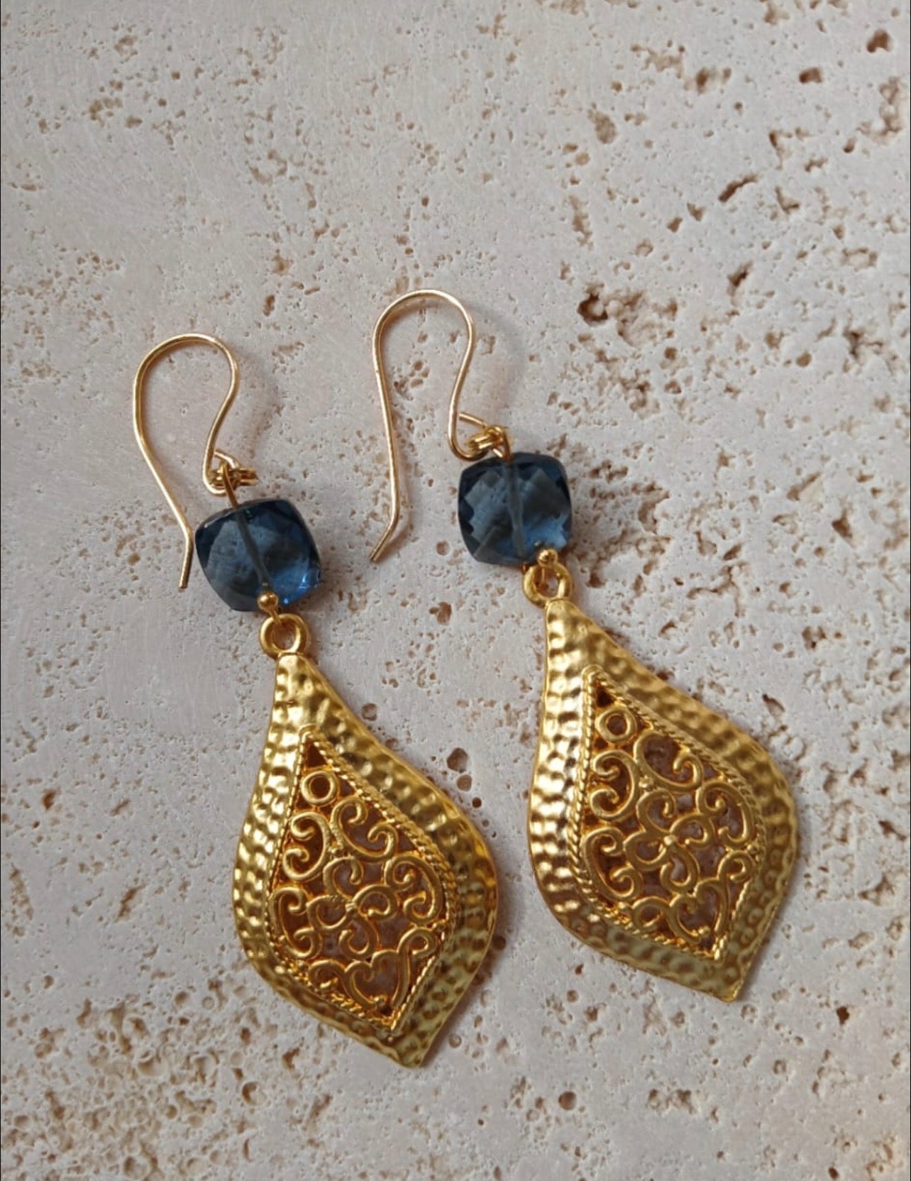 18k Gold Plated Earrings with Natural Faceted Topaz Stone