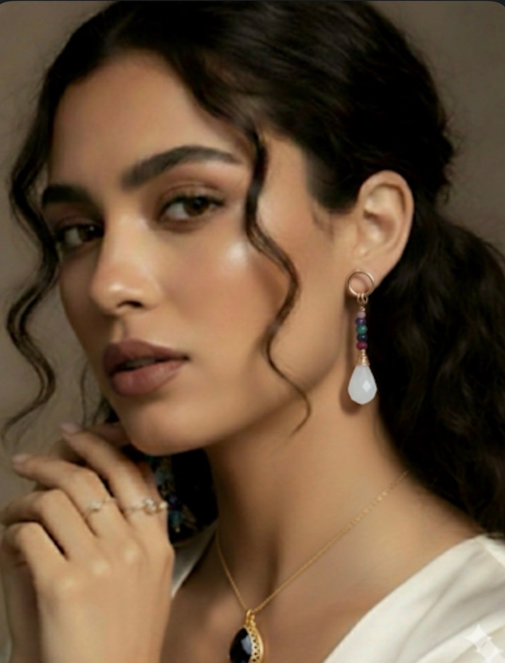 14k Gold-Plated Earrings with a Mix of Natural Stones