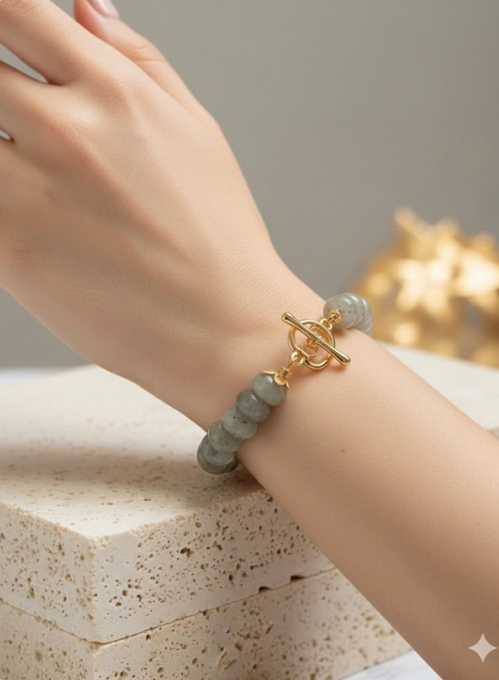 Natural Labradorite Stone Bracelet with a Beautiful 14k Gold Plated