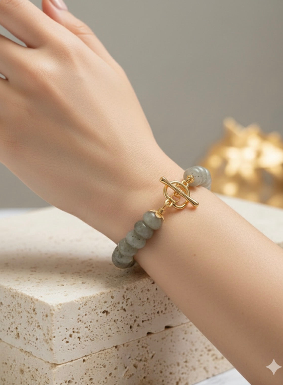Natural Labradorite Stone Bracelet with a Beautiful 14k Gold Plated