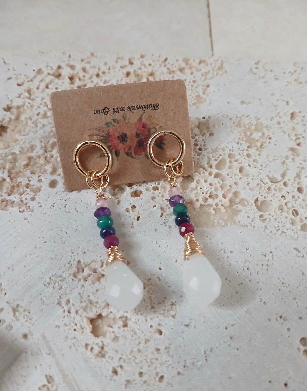 14k Gold-Plated Earrings with a Mix of Natural Stones