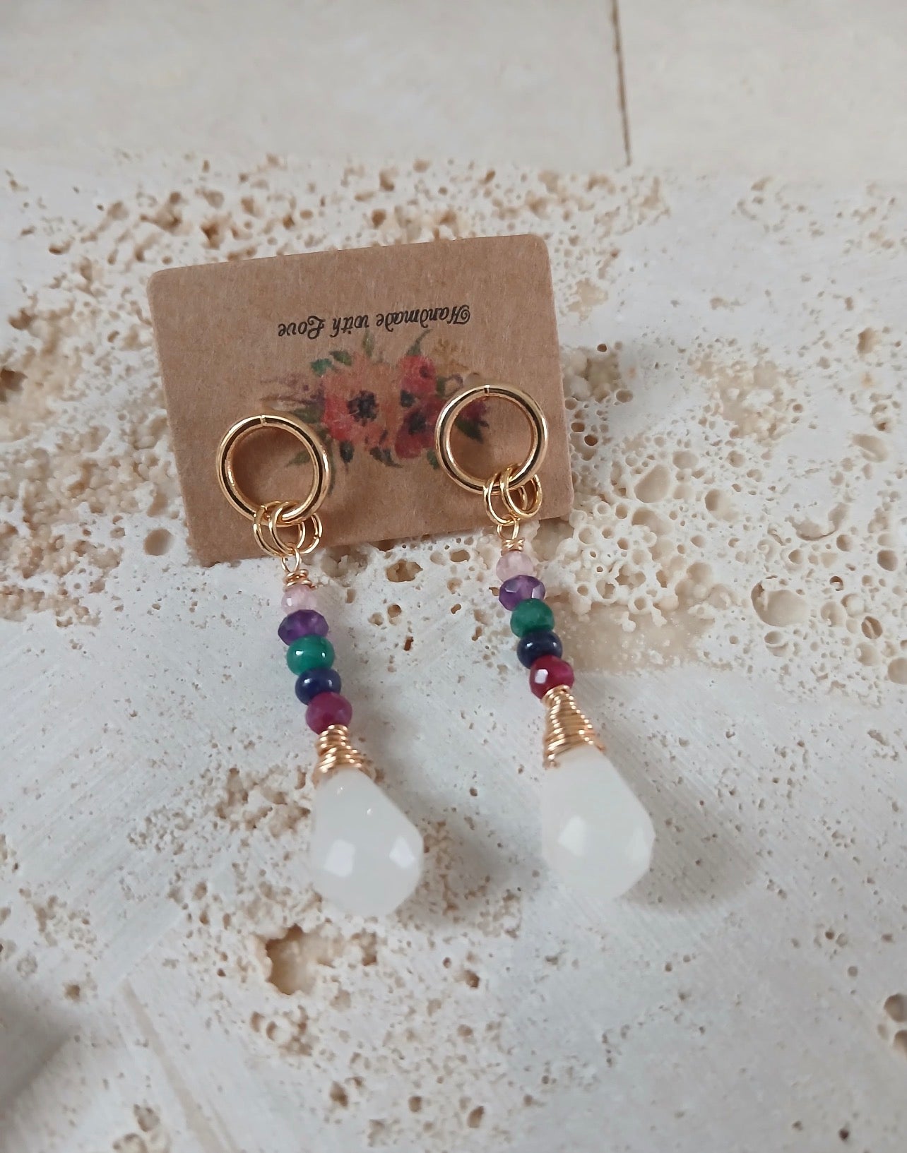 14k Gold-Plated Earrings with a Mix of Natural Stones