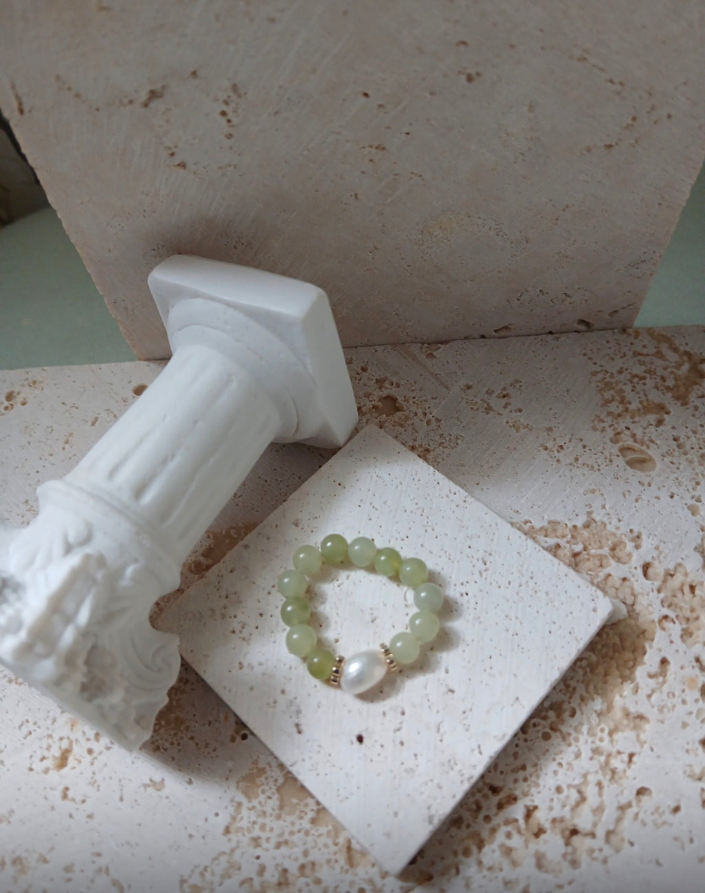 Elastic Natural Jade and Pearl Rin