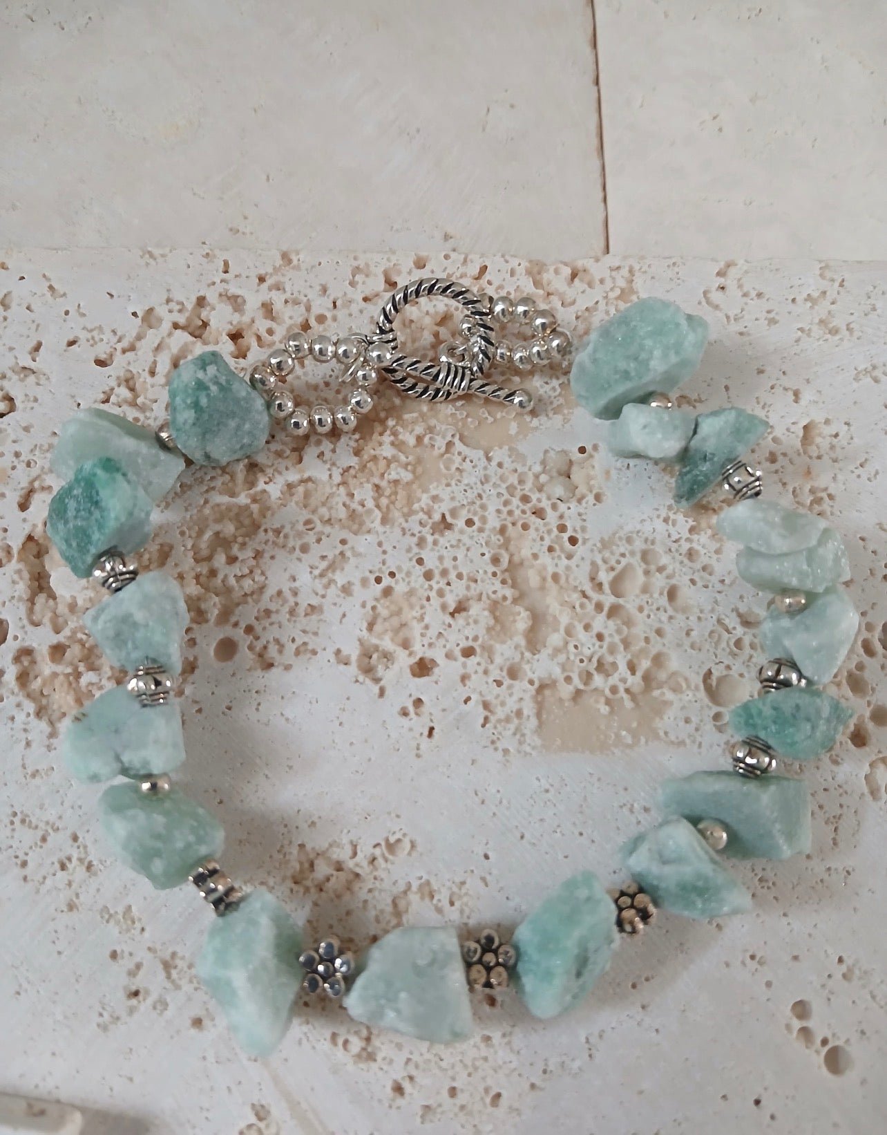 Natural Aventurine Stone Bracelet with Antique Silver Details
