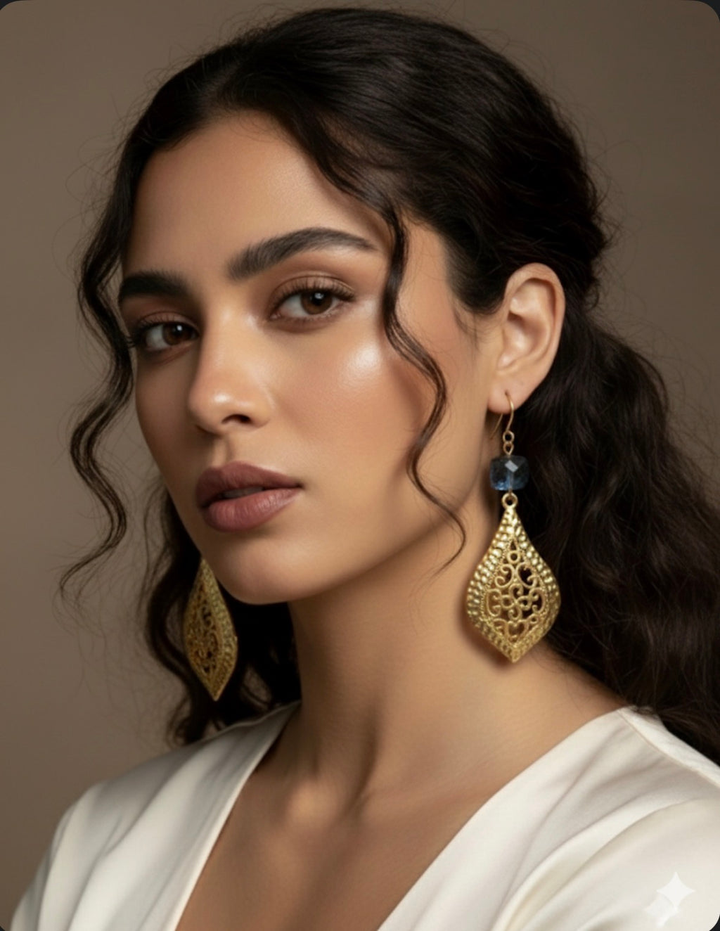 18k Gold Plated Earrings with Natural Faceted Topaz Stone