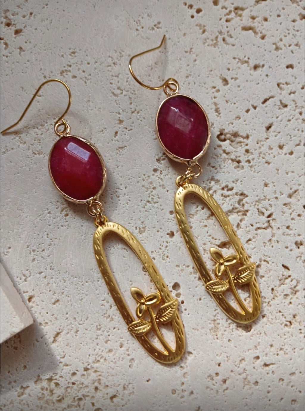 14k gold plates earrings with red quartz