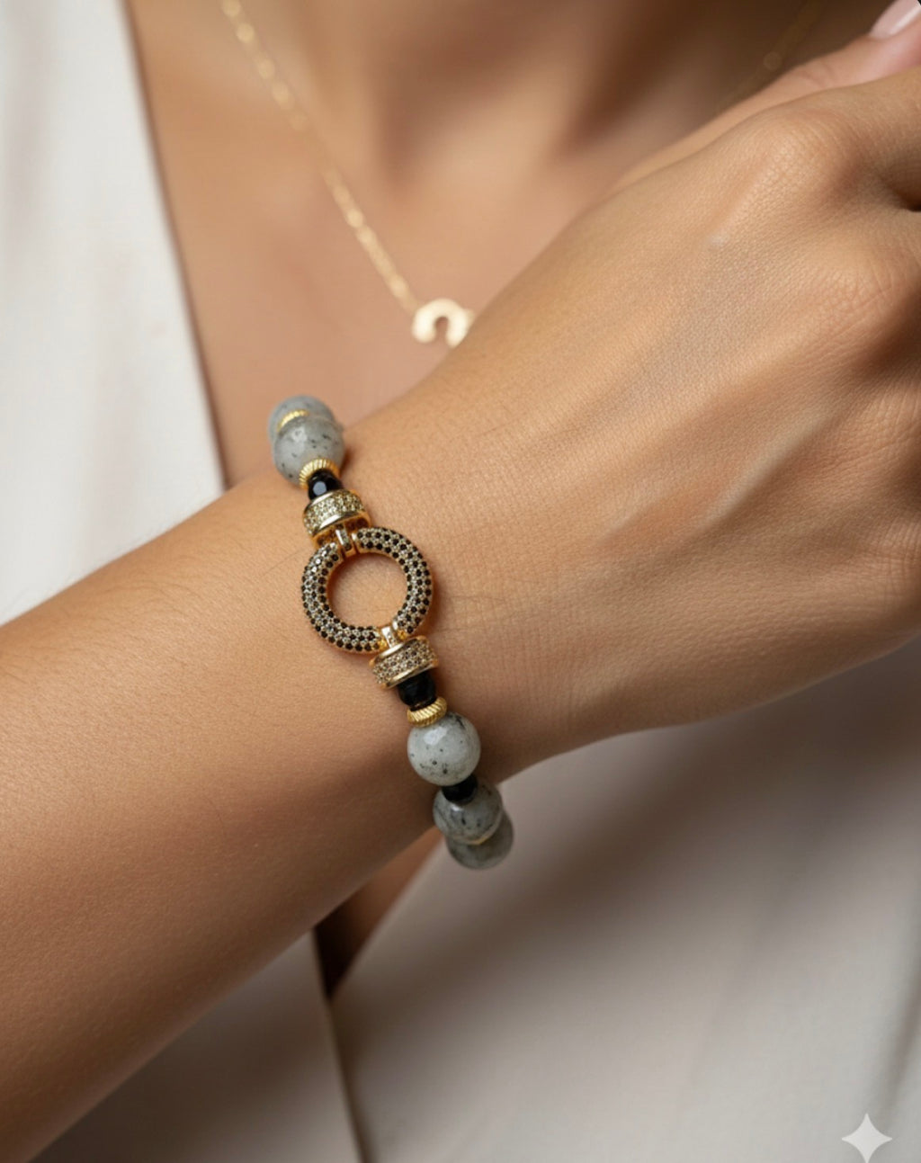 Natural Labradorite Stone Bracelet with 14k Gold