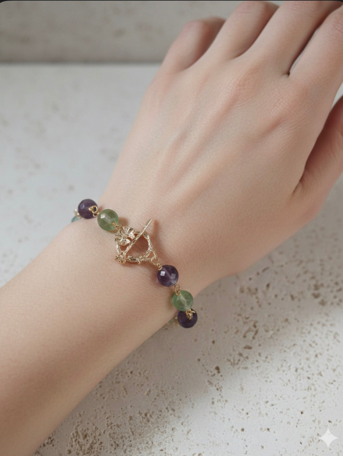 Natural Fluorite Faceted Stone Bracelet with 14k Gold Plated Finishings