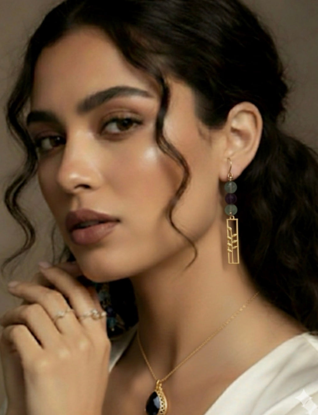 18k Gold Plated Earrings featuring Natural Fluorite Beads