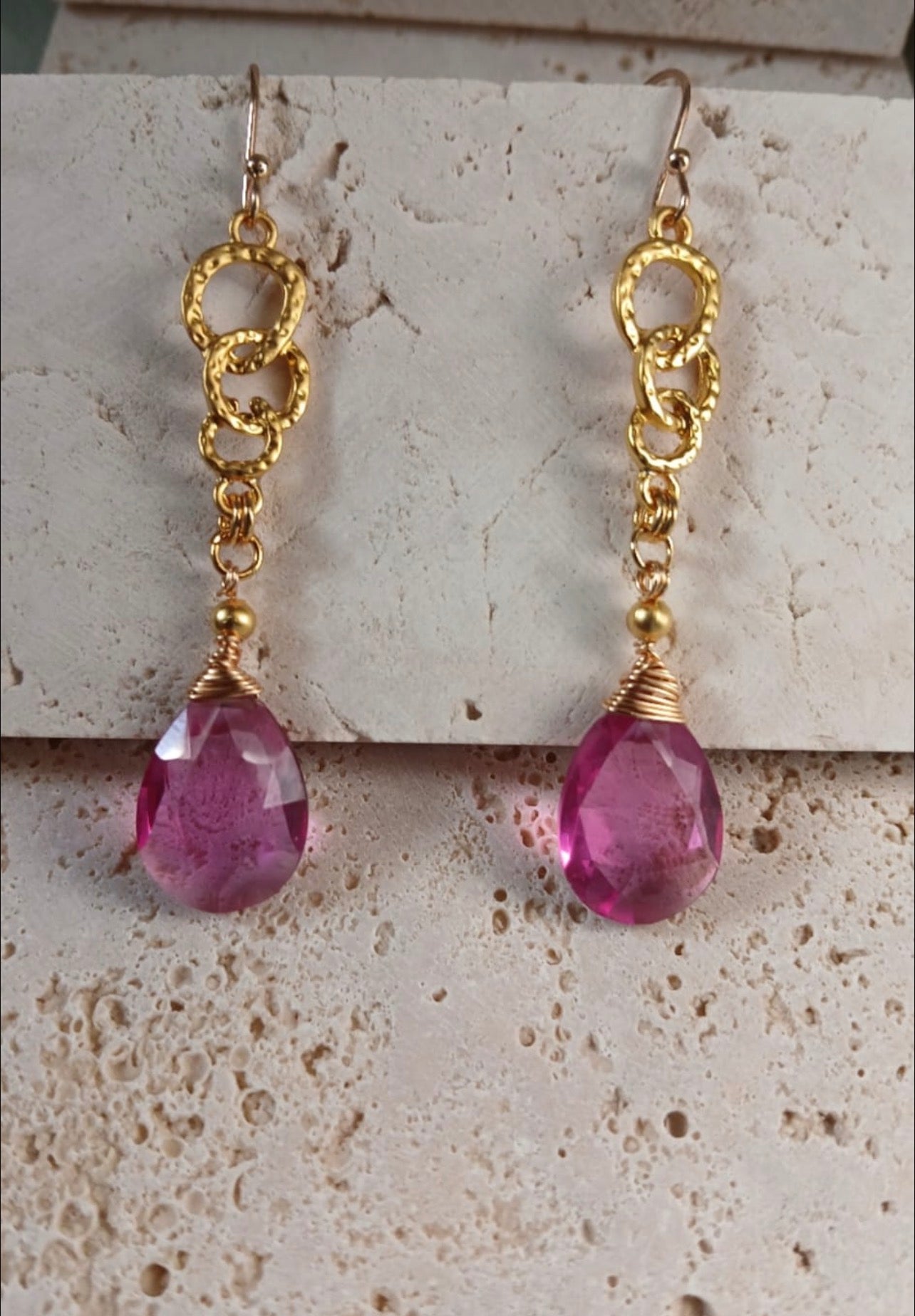 18k gold-plated earrings with beautiful Faceted Rose Quartz