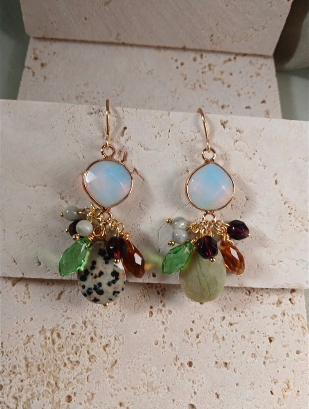 Beautiful earrings with Natural Opal stones & crystals
