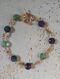 Natural Fluorite Faceted Stone Bracelet with 14k Gold Plated Finishings