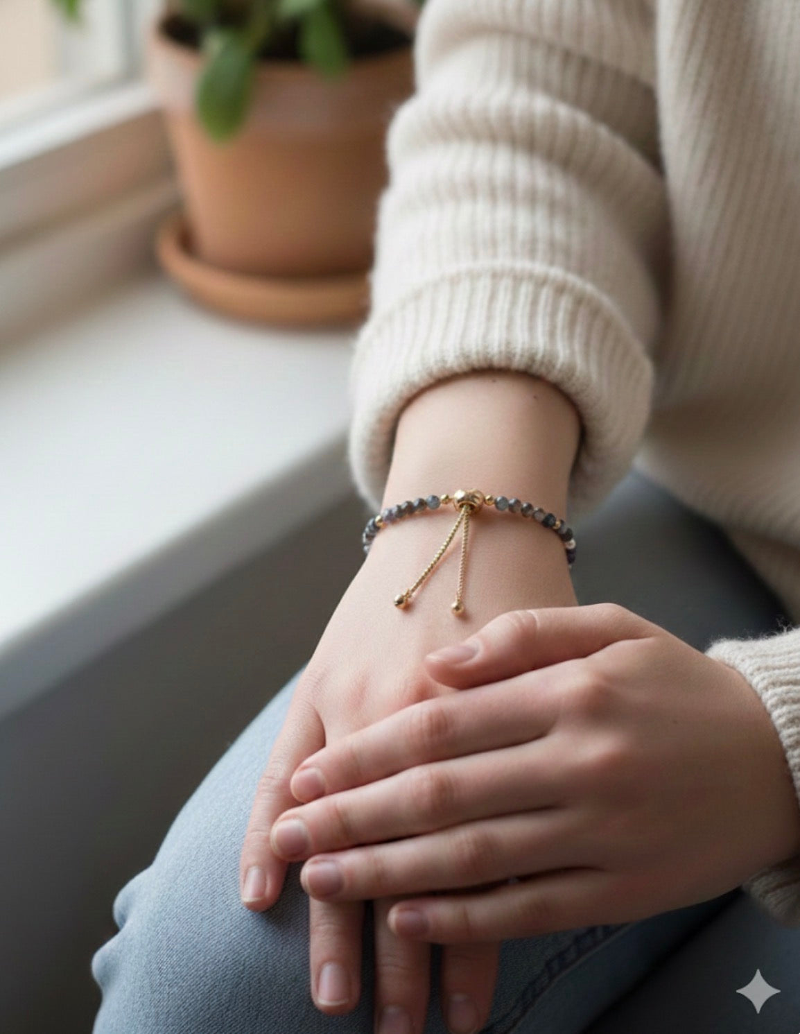 Natural Faceted Jasper Stone Bracelet with 14k Gold Adjustable Chain Clasp
