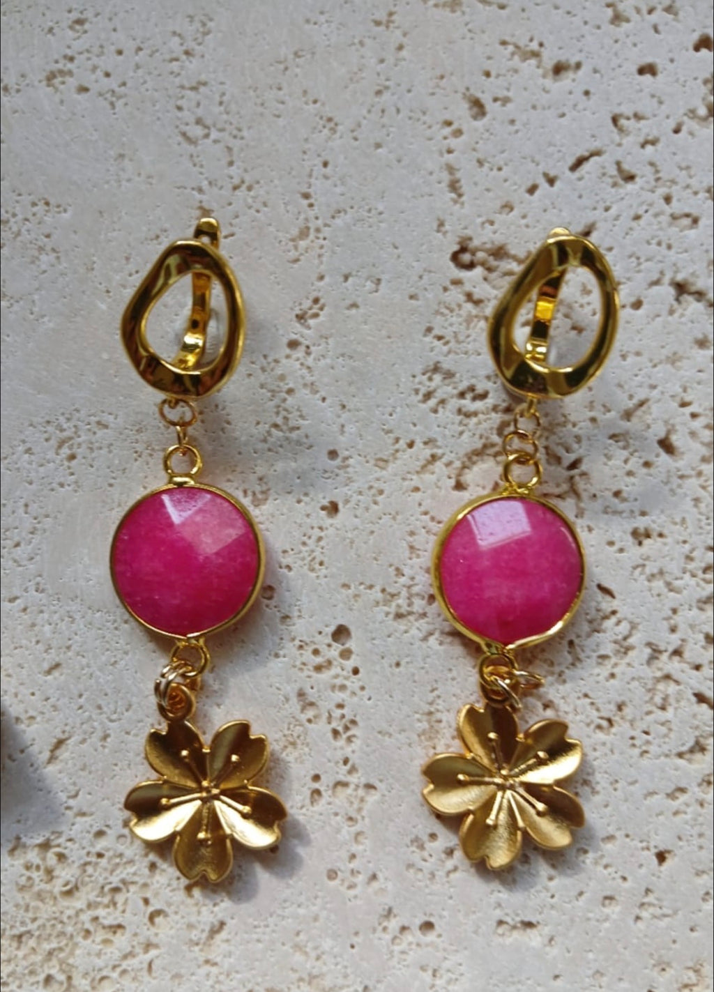 Pink gemstone handcrafted dangle earrings