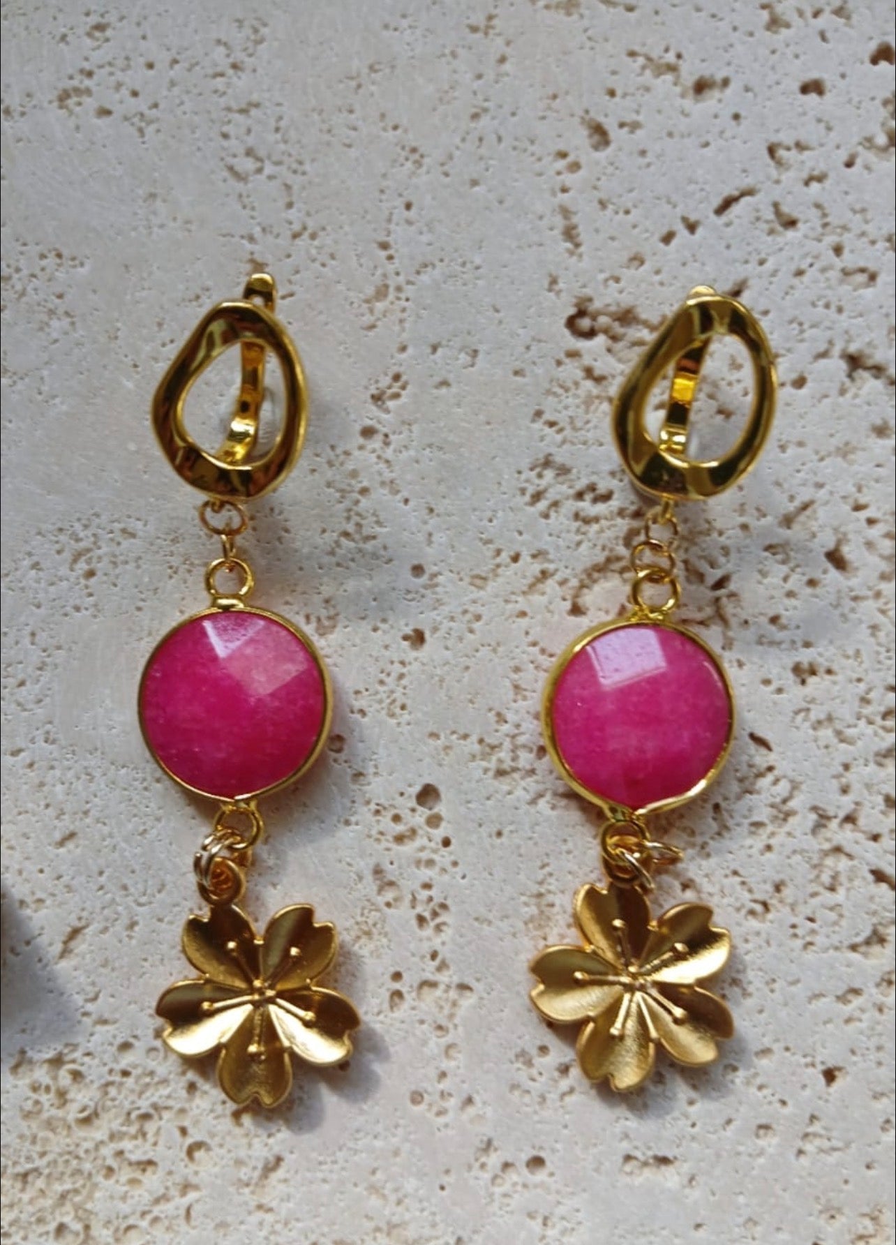 Pink gemstone handcrafted dangle earrings
