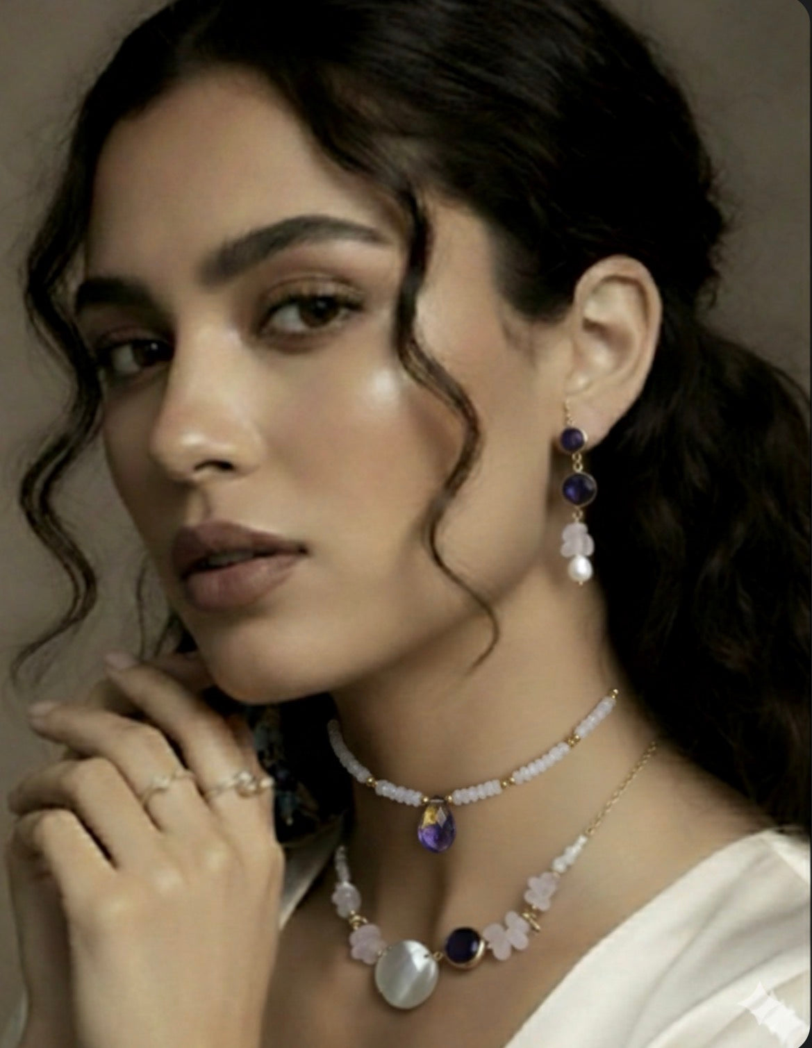 Natural Lunar Stone Necklace with Ametrine