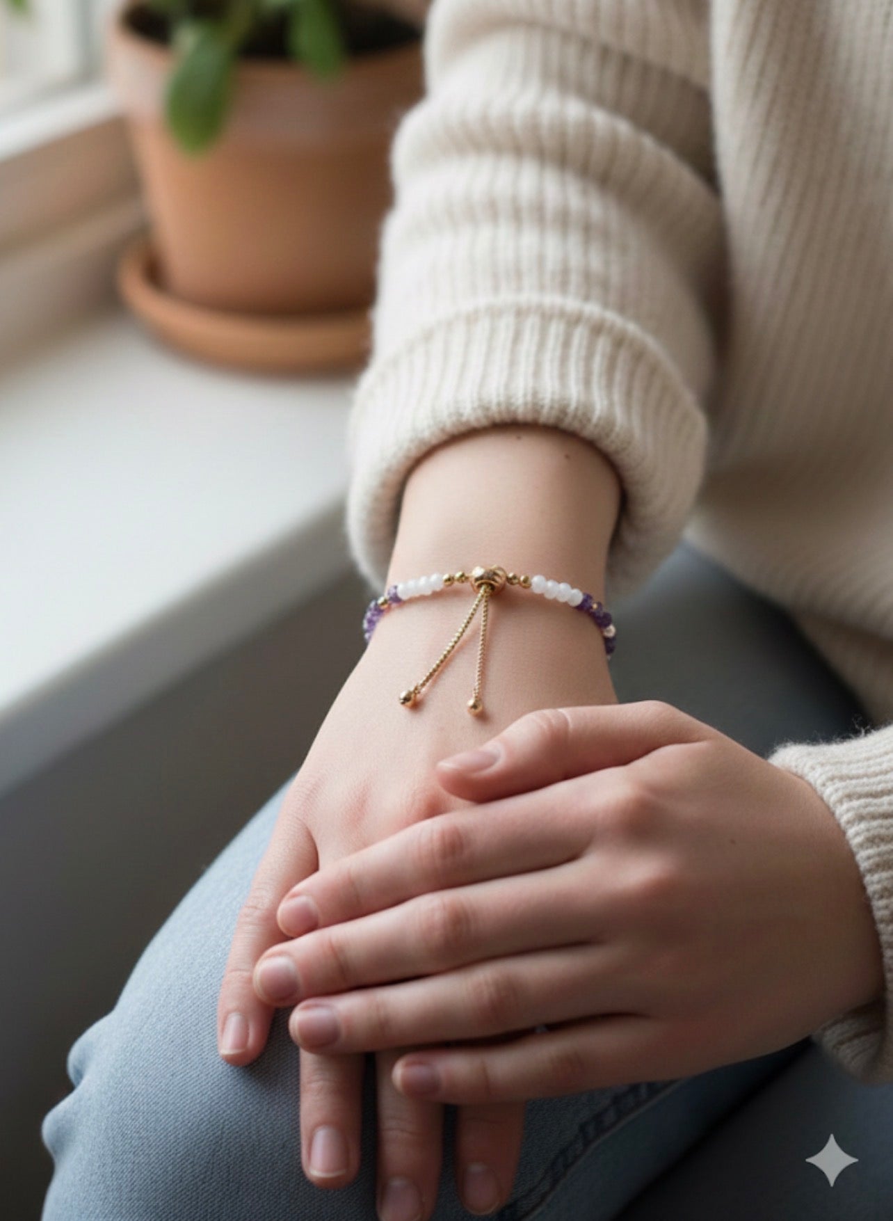 Natural Faceted Fluorite and Moonstone Bracelet with 14k Gold Chain