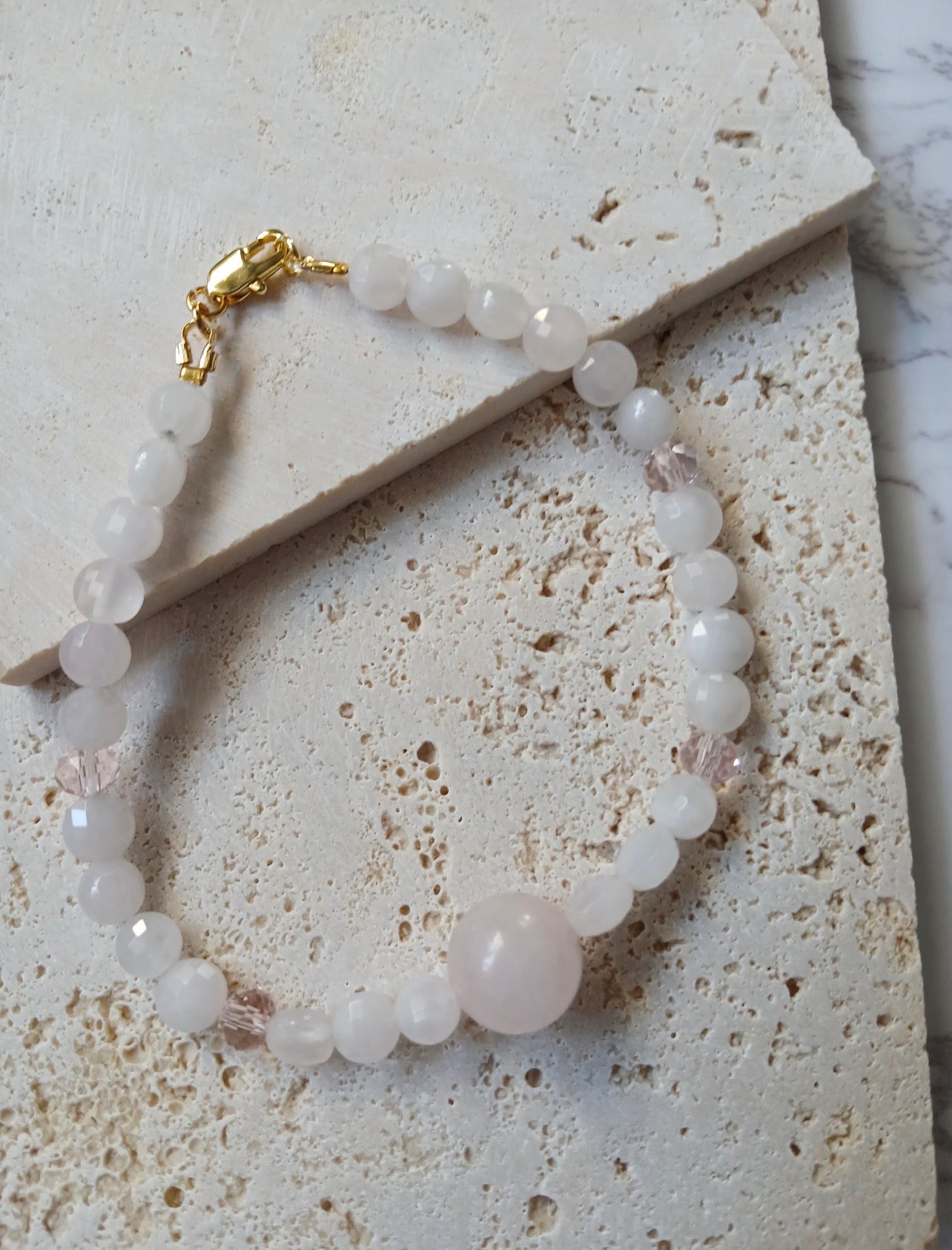 Rose Quartz and Pink Crystal Bracelet