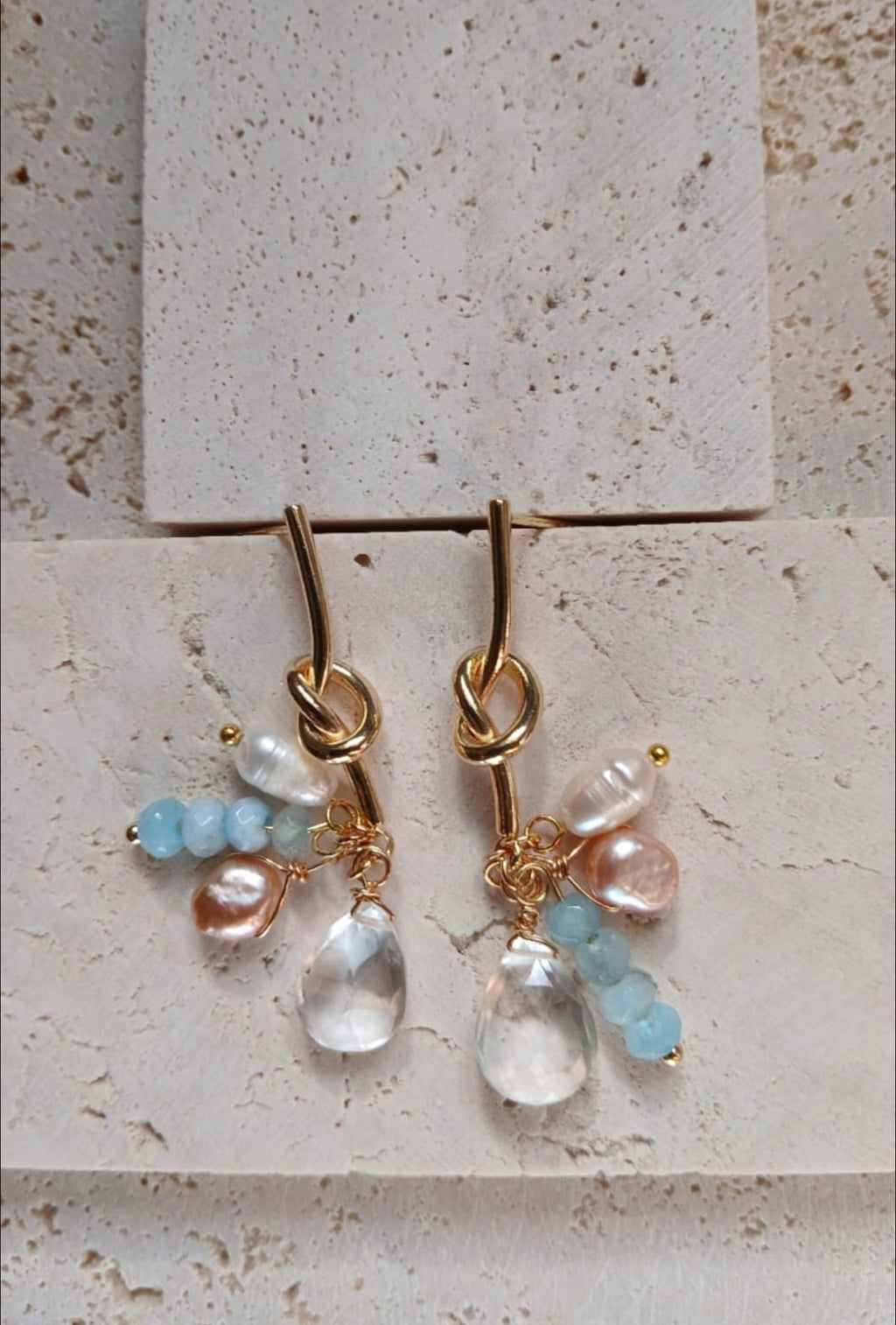 14k Gold Plated Earrings with Quartz Main Sto
