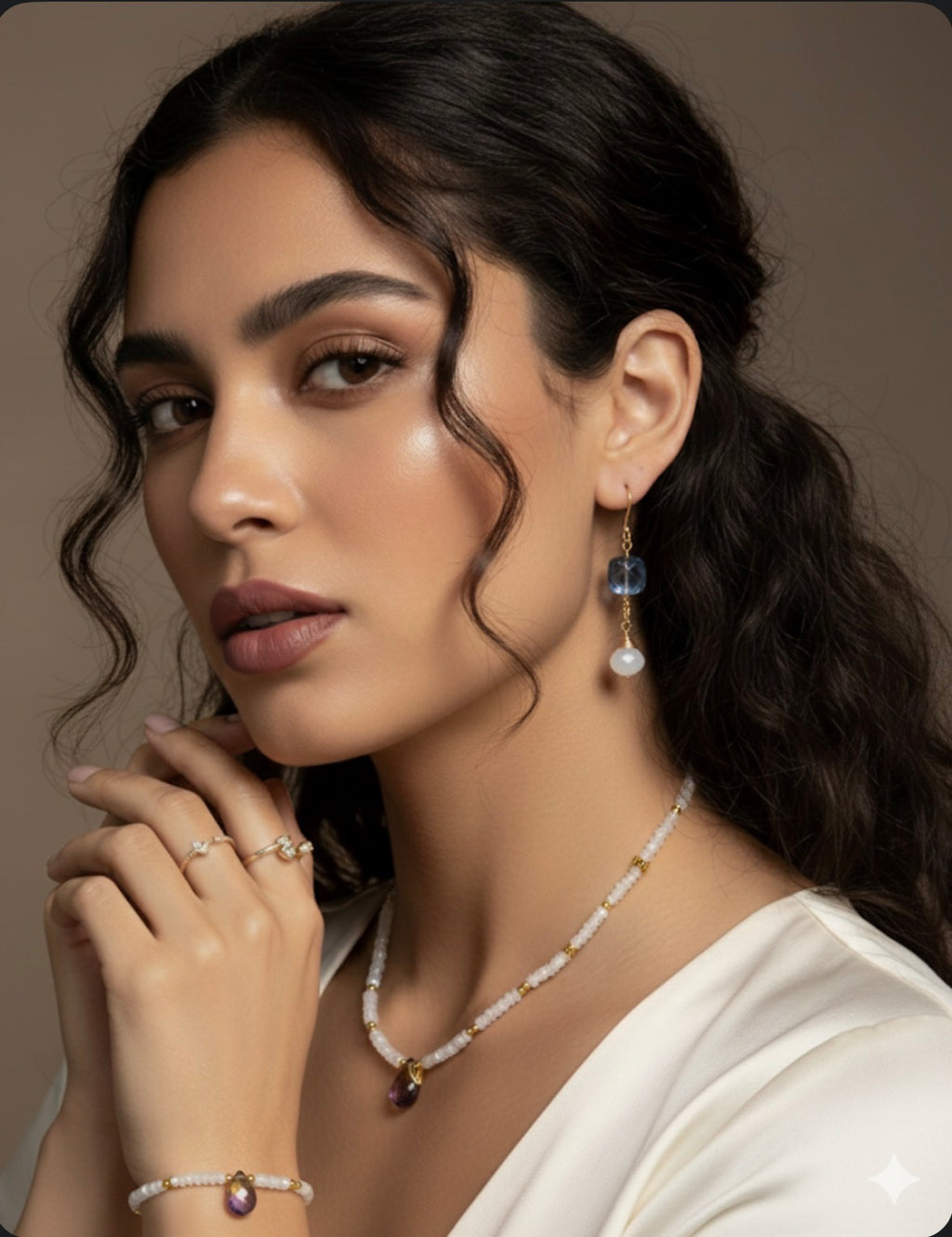 14k Gold Plated Earrings with Faceted Natural Top