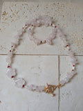 Rose Quartz, Carved Flowers, and Garnet Necklace: Natural Elegance and Love