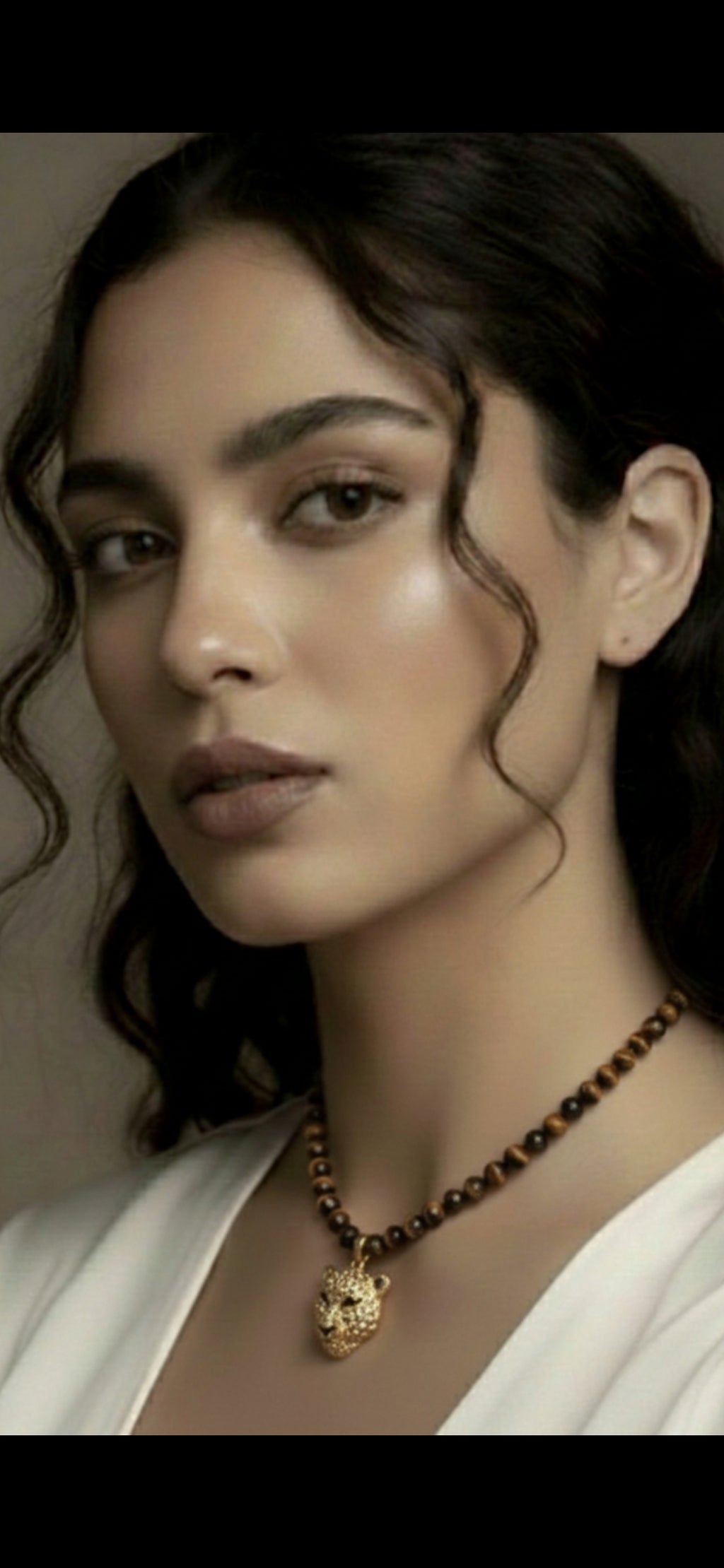 Tiger's Eye Necklace with Leopard Pendant