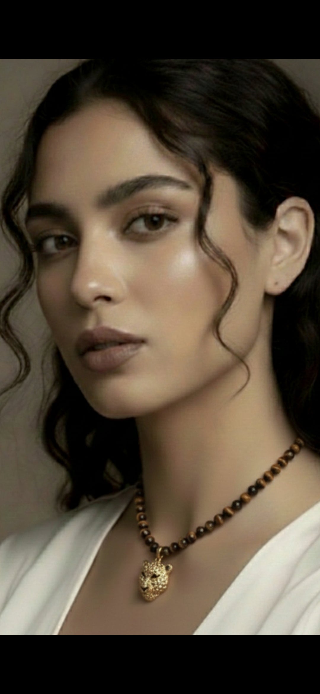 Tiger's Eye Necklace with Leopard Pendant