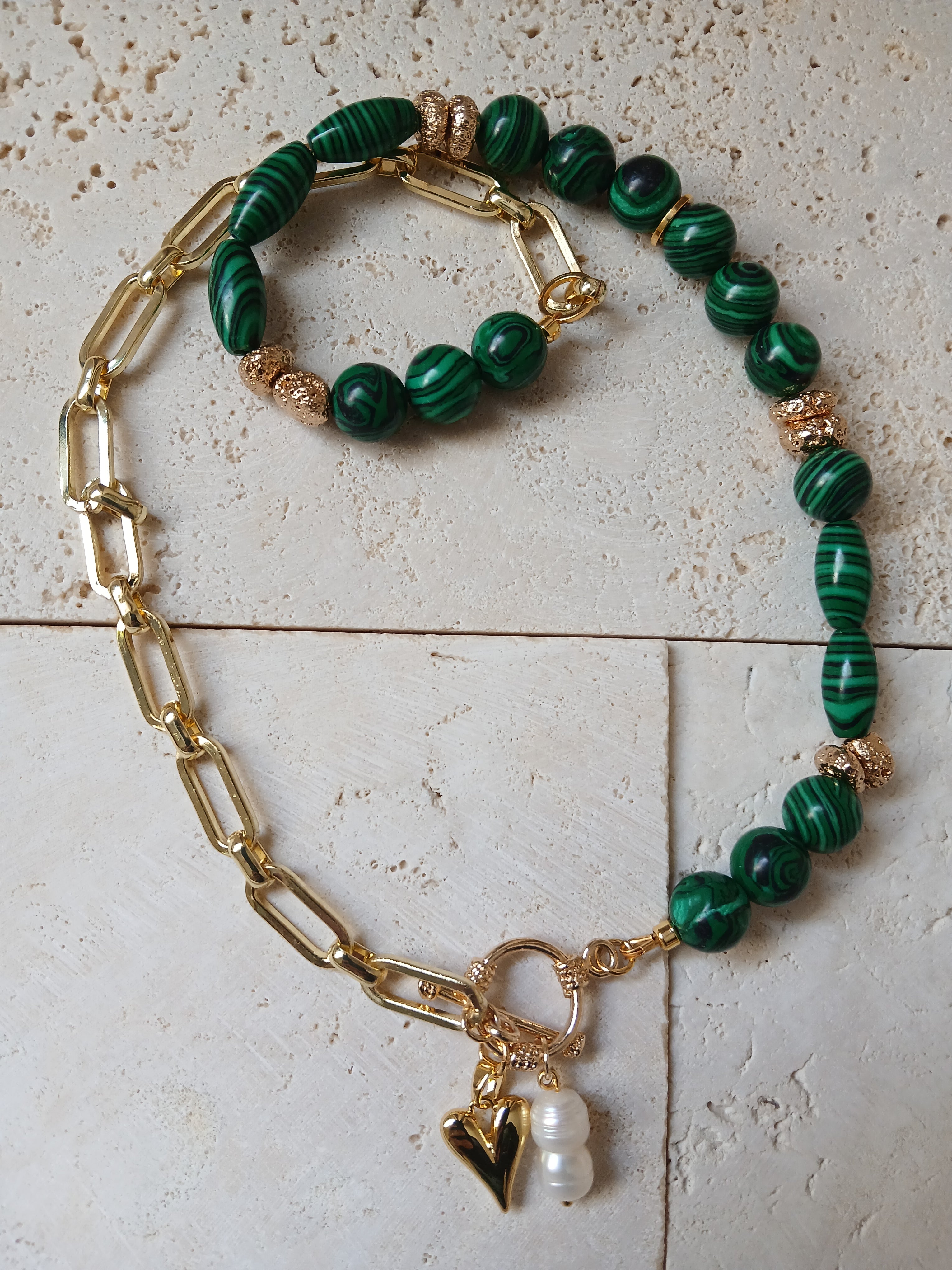 Duality Necklace: Malachite and Gold Links