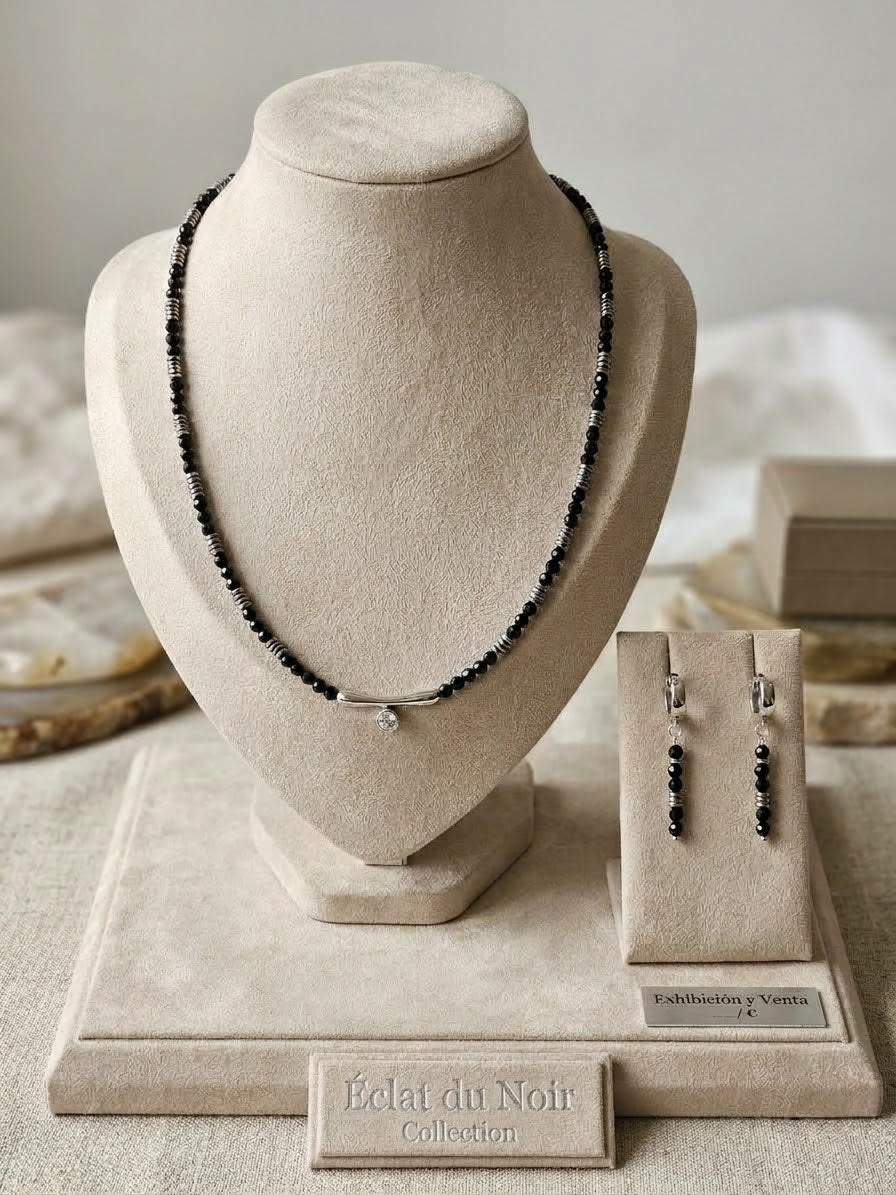 ✨ Faceted Natural Stone Necklace and Earrings Set ✨
Add a touch of sophistication and sparkle to your everyday style with this beautiful handcrafted jewelry set. Made with small, faceted natural stones in a black tone that subtly capture the light, inters