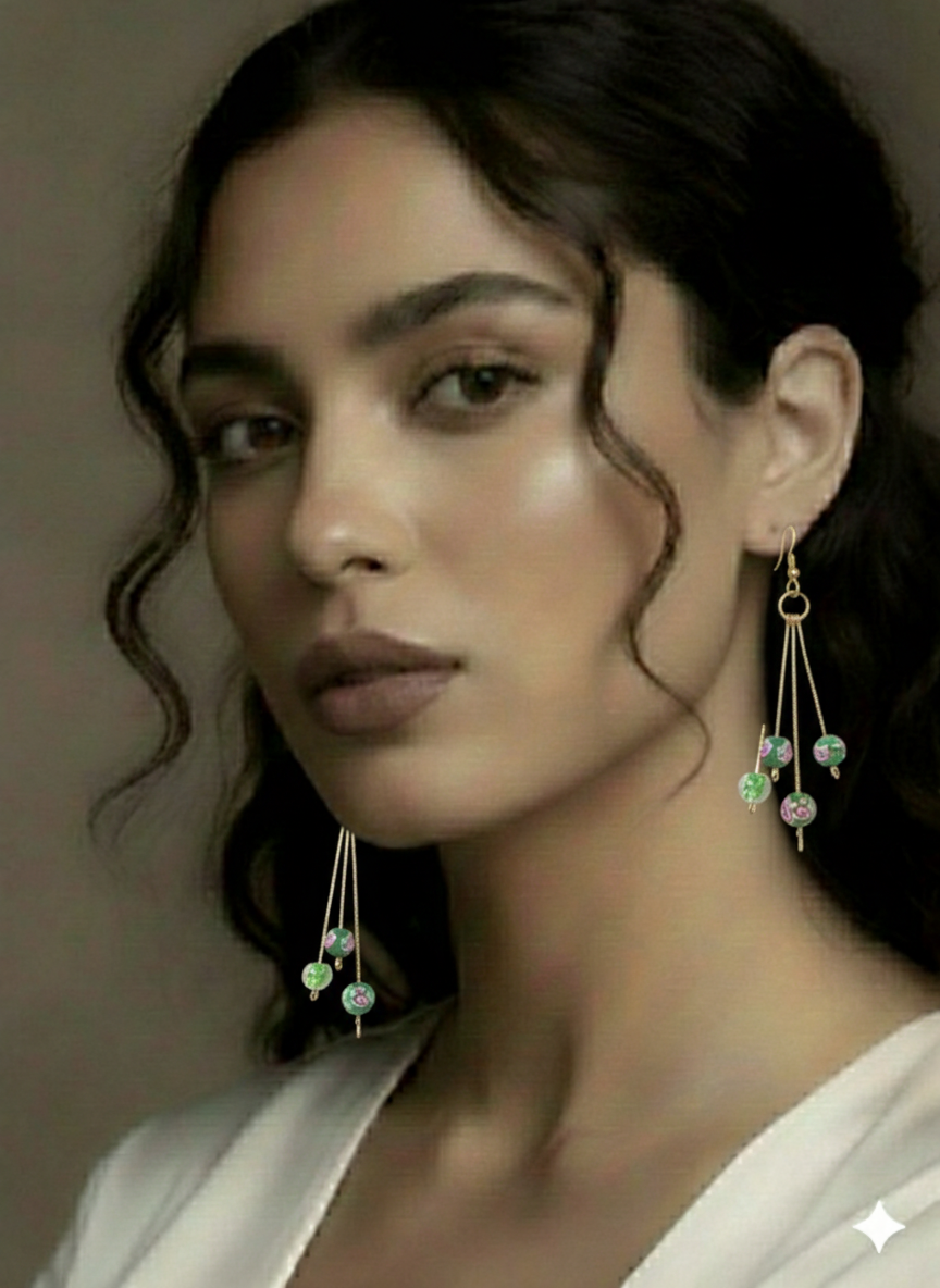 "Garden Waterfall" with Hand-Painted Glass Beads