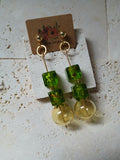 Artistic Murano Glass Earrings – Green and Amber Duality