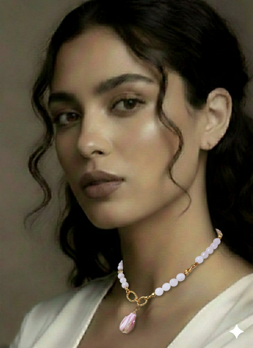 "Botanical Elegance": Rose Quartz, Citrine and Murano Glass