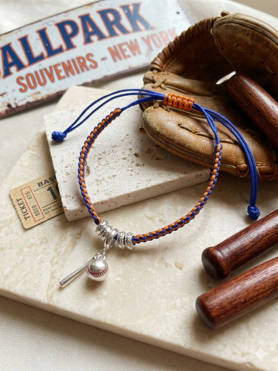 Adjustable Baseball-Themed Bracelet with Bat and Ball Charms