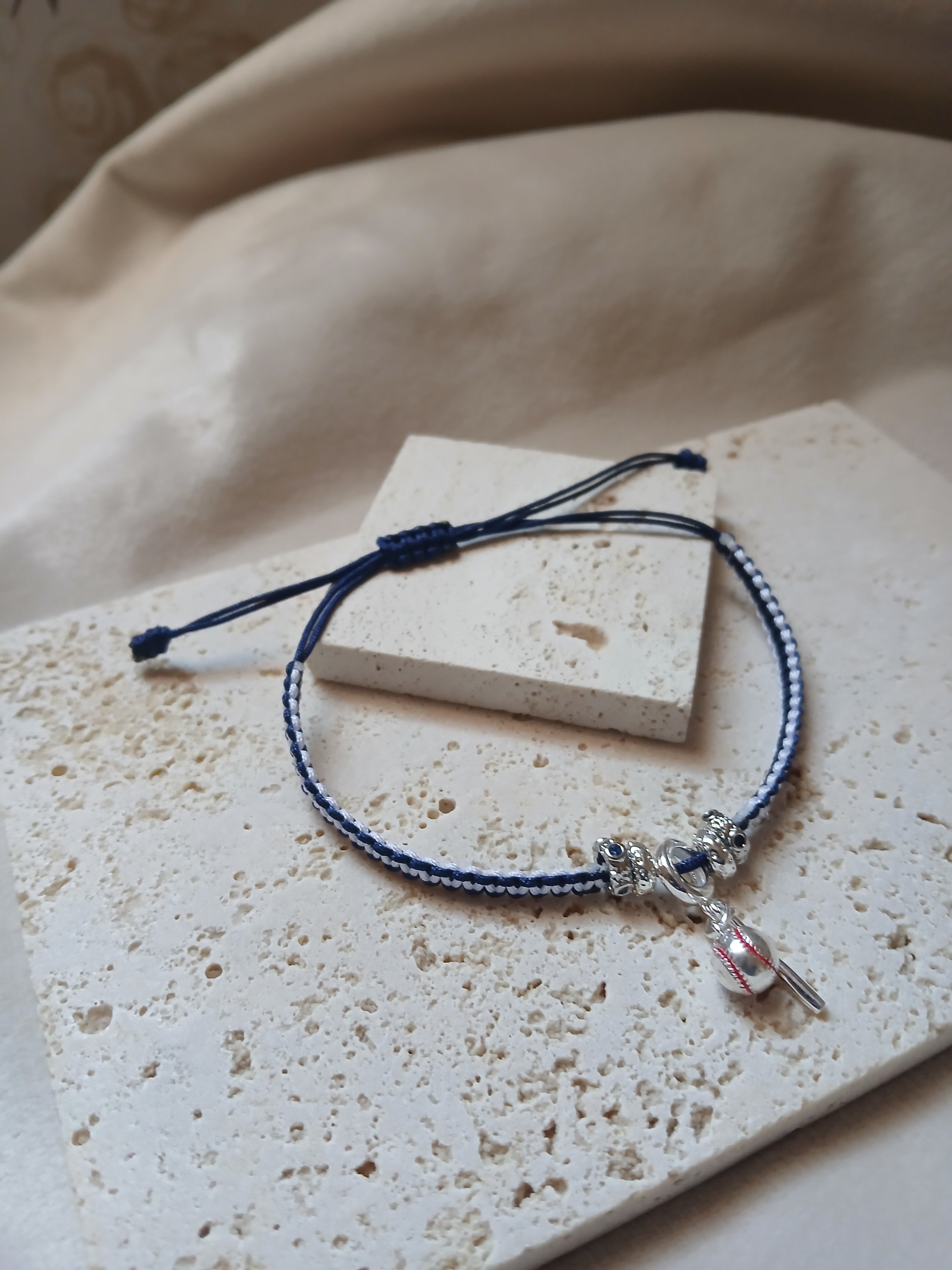 Adjustable Baseball-Themed Bracelet with Bat and Ball Charms