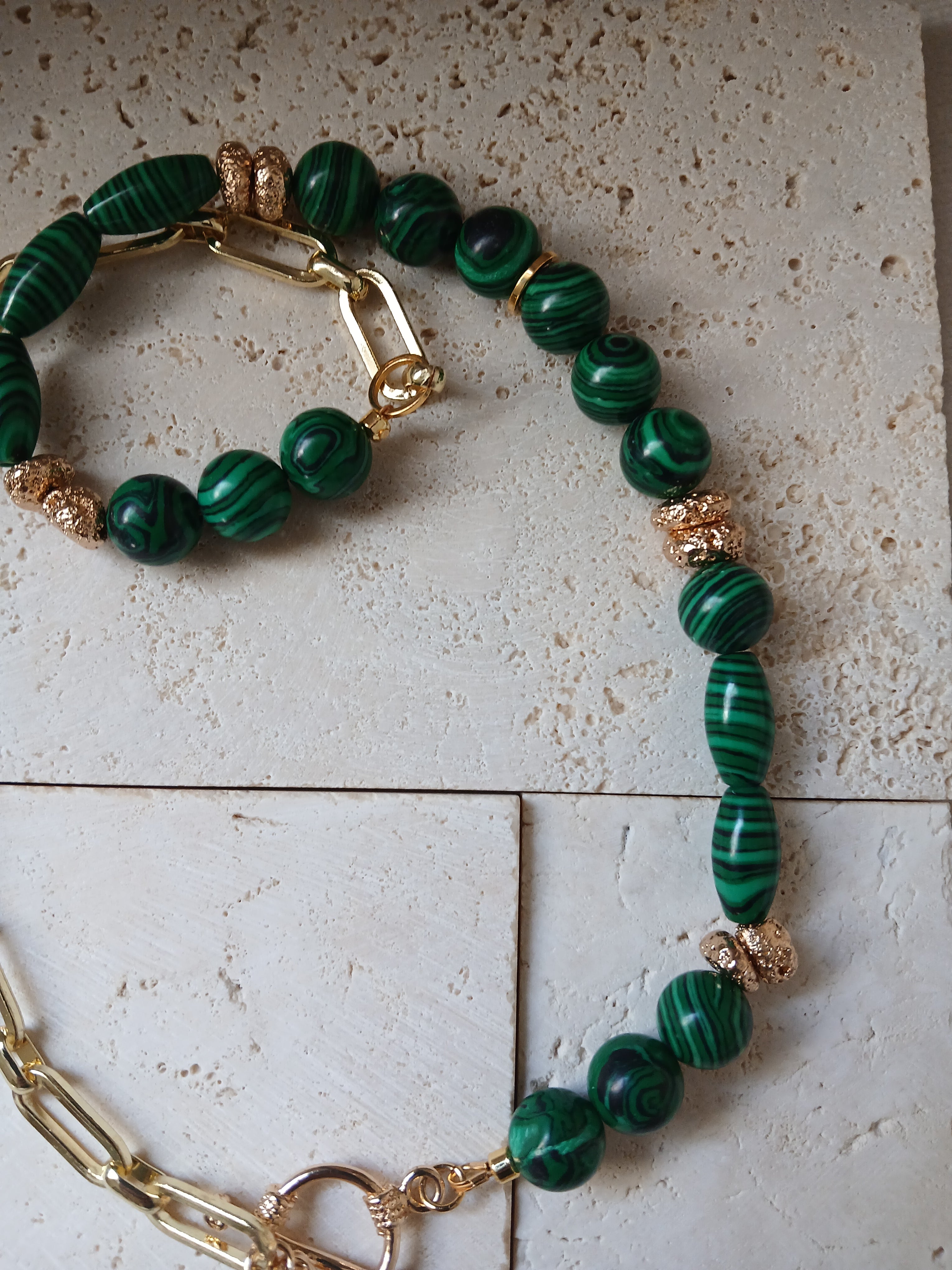 Duality Necklace: Malachite and Gold Links